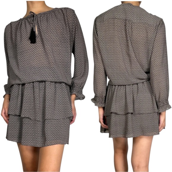 Scotch & Soda NWOT Boho Print Gypsy Mini Ruffle Cinched Dress Front Tie Tassel 2 - Picture 4 of 7